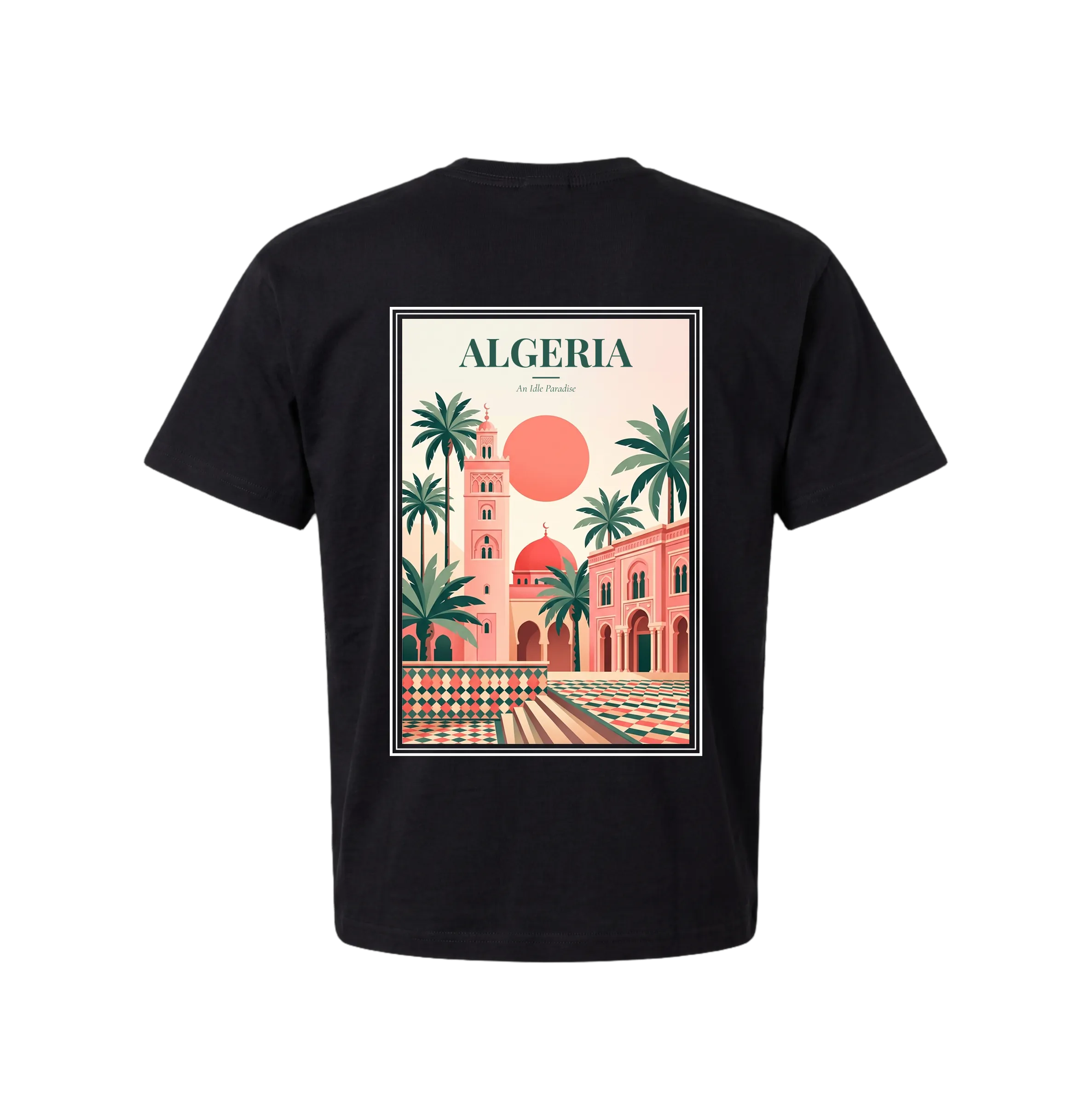 Algeria T-Shirt — An Idle Paradise (Green Edition) - Black size S back view
