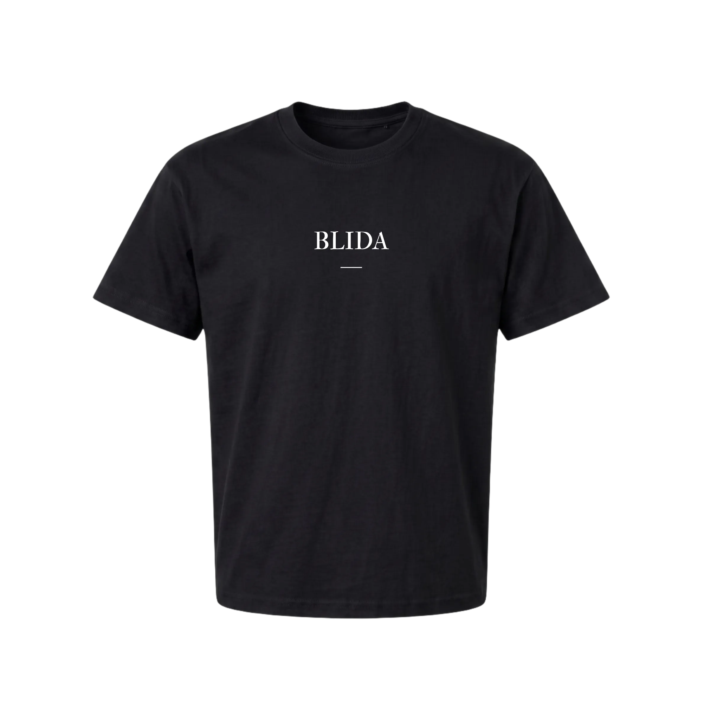 Black t-shirt with the BLIDA wordmark printed on the chest