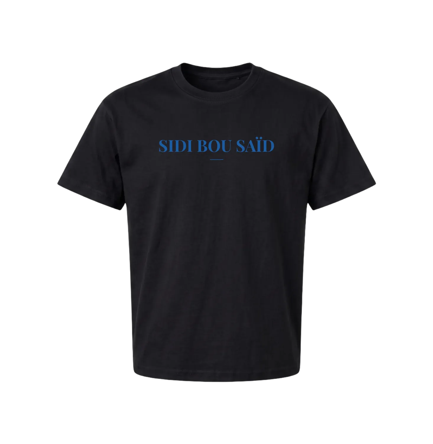 Black Sidi Bou Saïd t-shirt front with SIDI BOU SAÏD chest wordmark